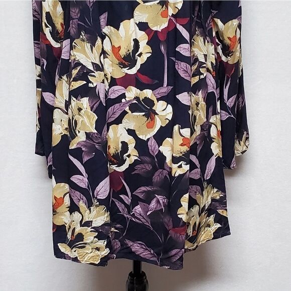 ANTHROPOLOGIE Entro Blue Purple Boho Floral Flare Sleeve Keyhole Swing Dress - Picture 5 of 13